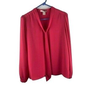 Love 21 Womens Size Small Top High Low Hem Tunic Long Sleeve V Neck Bow Tie